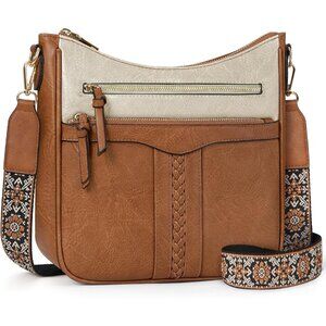 Women’s Beige and Brown Leather 7-Pocket Purses Crossbody Bags And Shoulder Bag